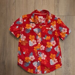 Cat & Jack Red Hawaiian Floral Short Sleeve Shirt Size Small (6/7)